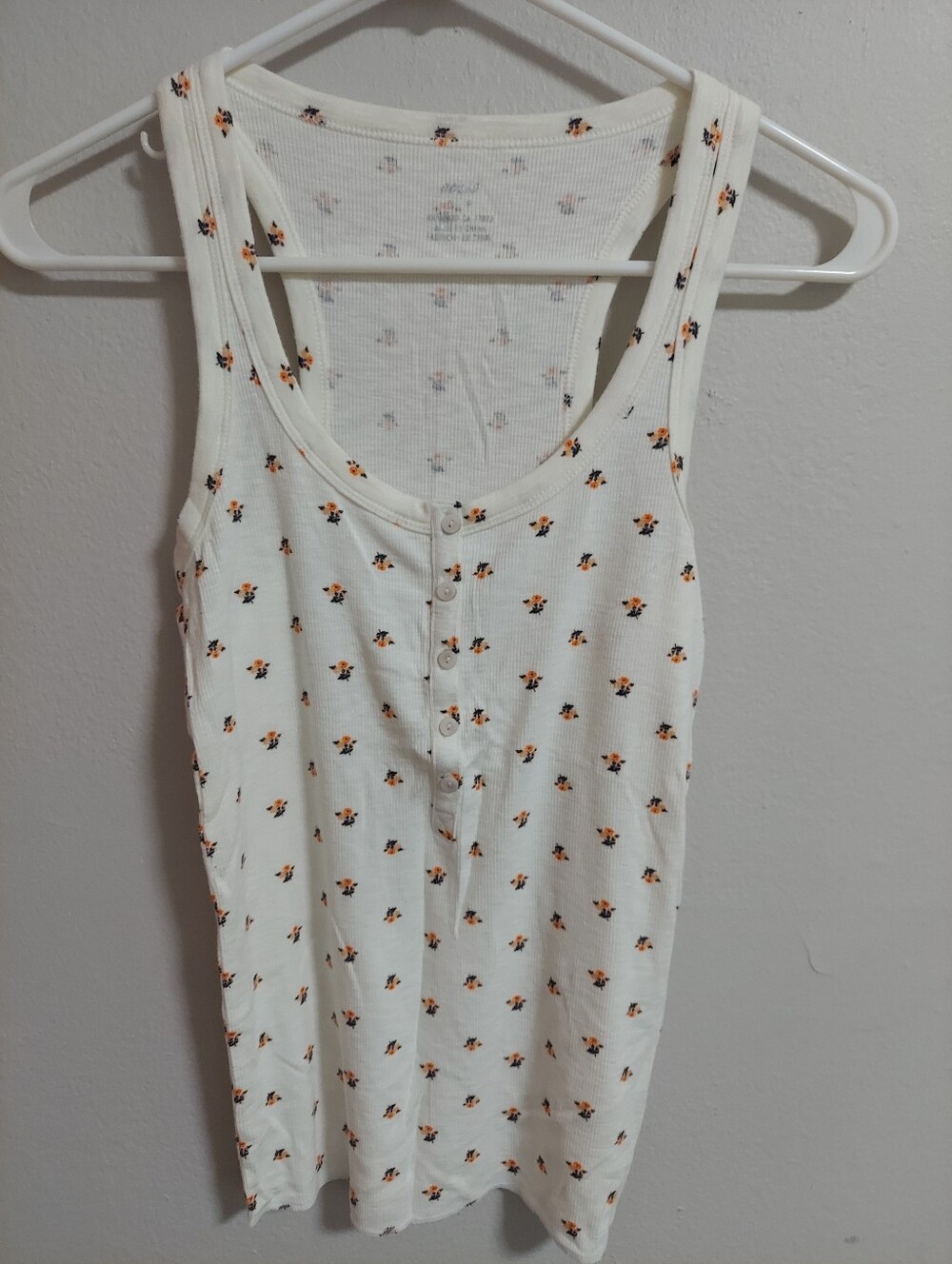 aerie White Tank Top with Orange Floral Print